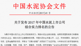 中國水泥協(xié)會公布2017年水泥上市公司綜合實力排名