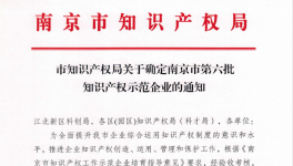 喜報！南京永能新材料有限公司獲選南京市知識產(chǎn)權示范企業(yè)！